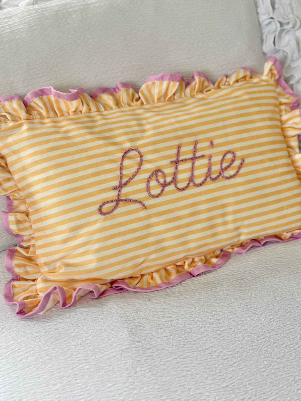 Personalised stripe ruffle cushion and insert