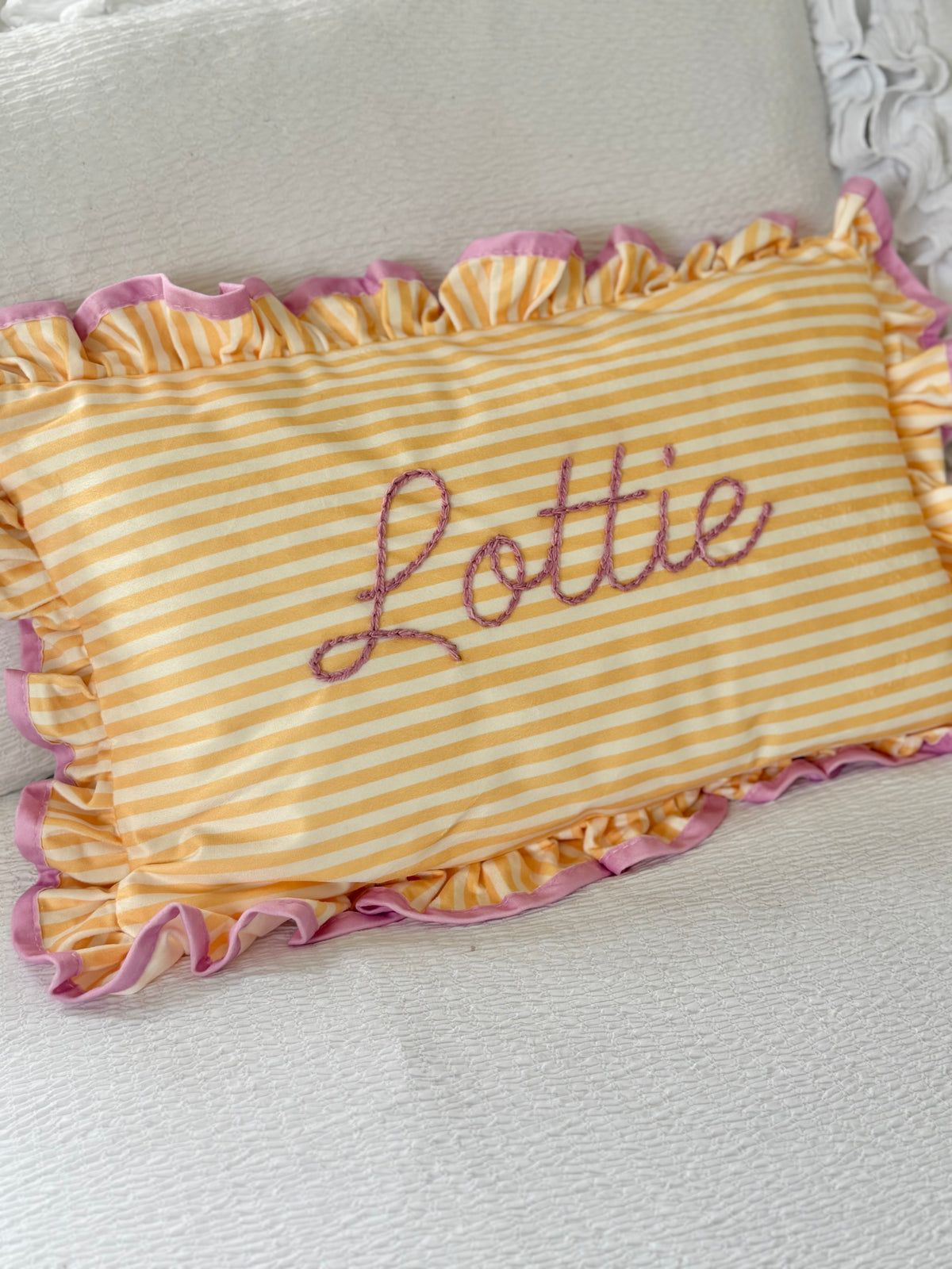 Personalised stripe ruffle cushion and insert