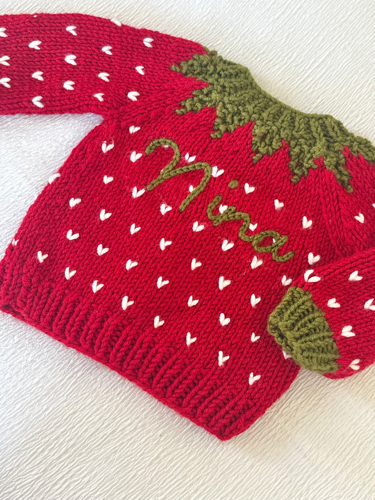Strawberry hand knitted cardigan