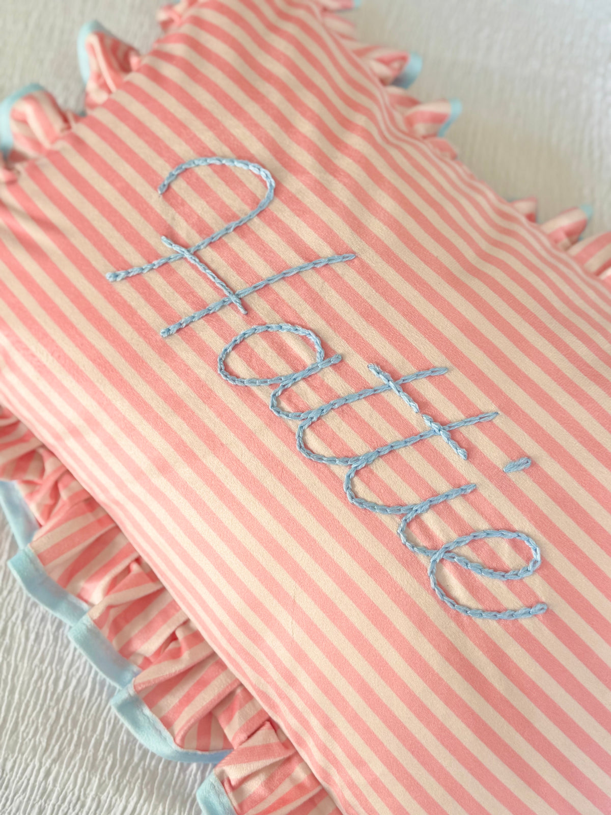Personalised stripe ruffle cushion and insert