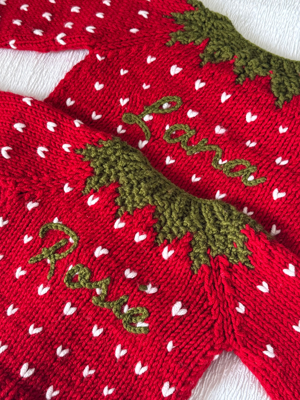 Strawberry hand knitted cardigan
