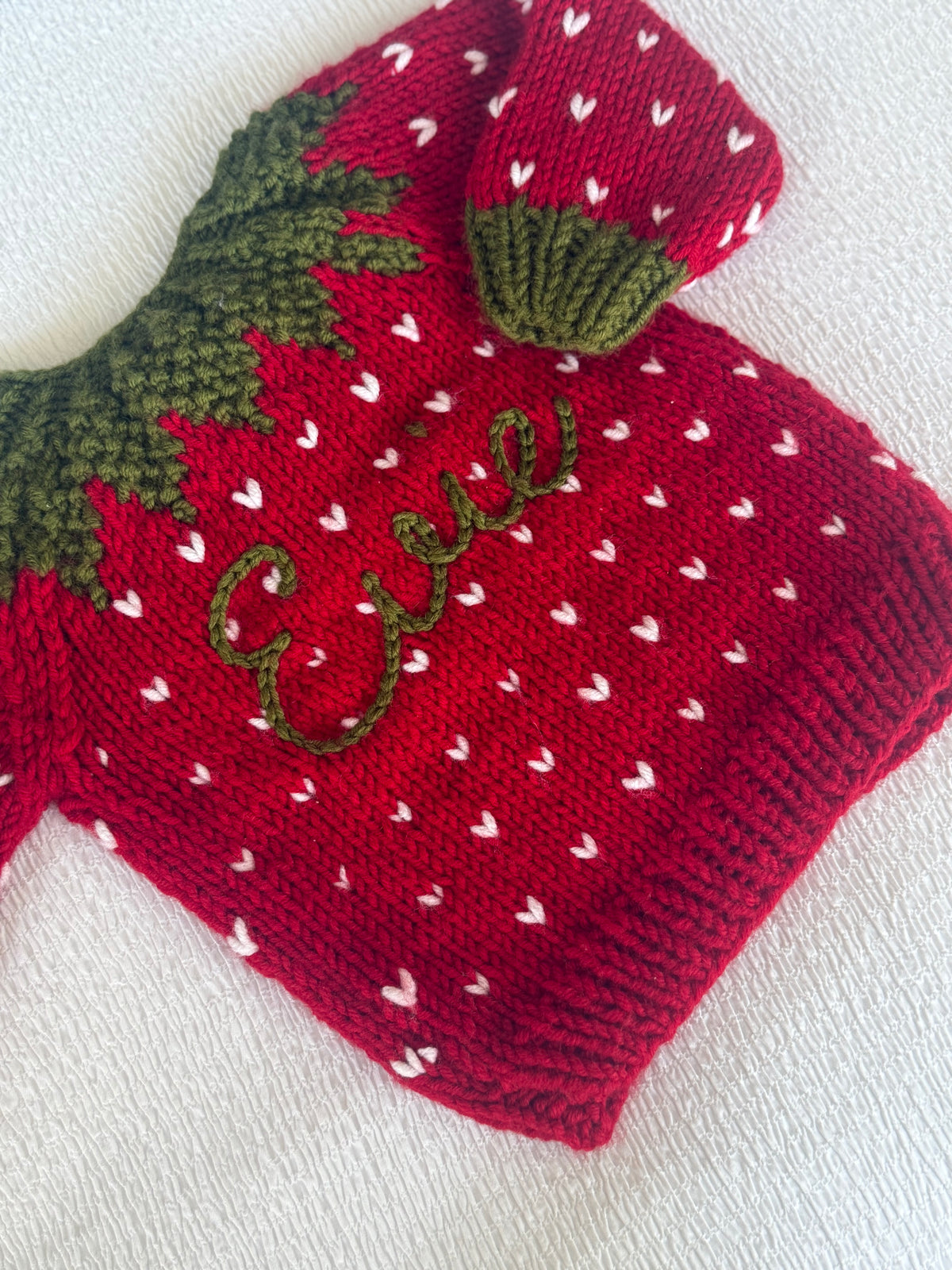 Strawberry hand knitted cardigan