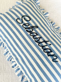 Blue and white ruffle cushion