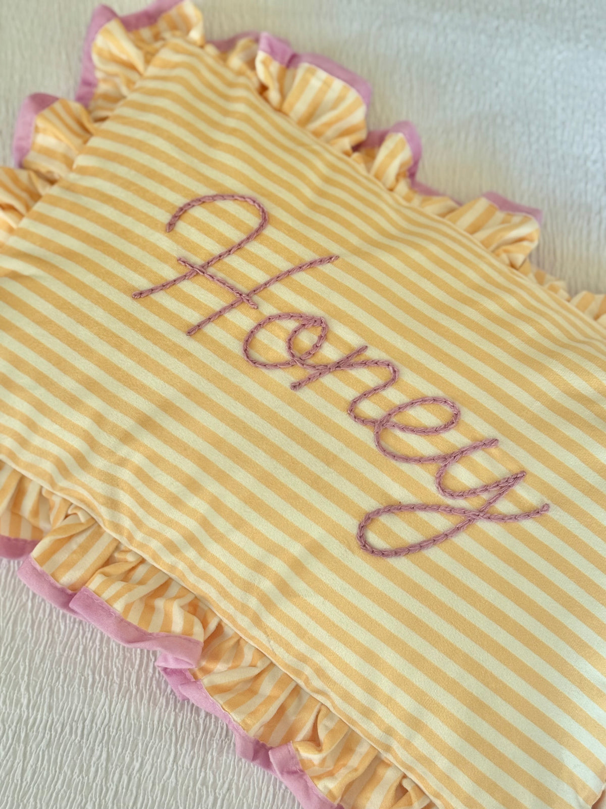 Personalised stripe ruffle cushion and insert