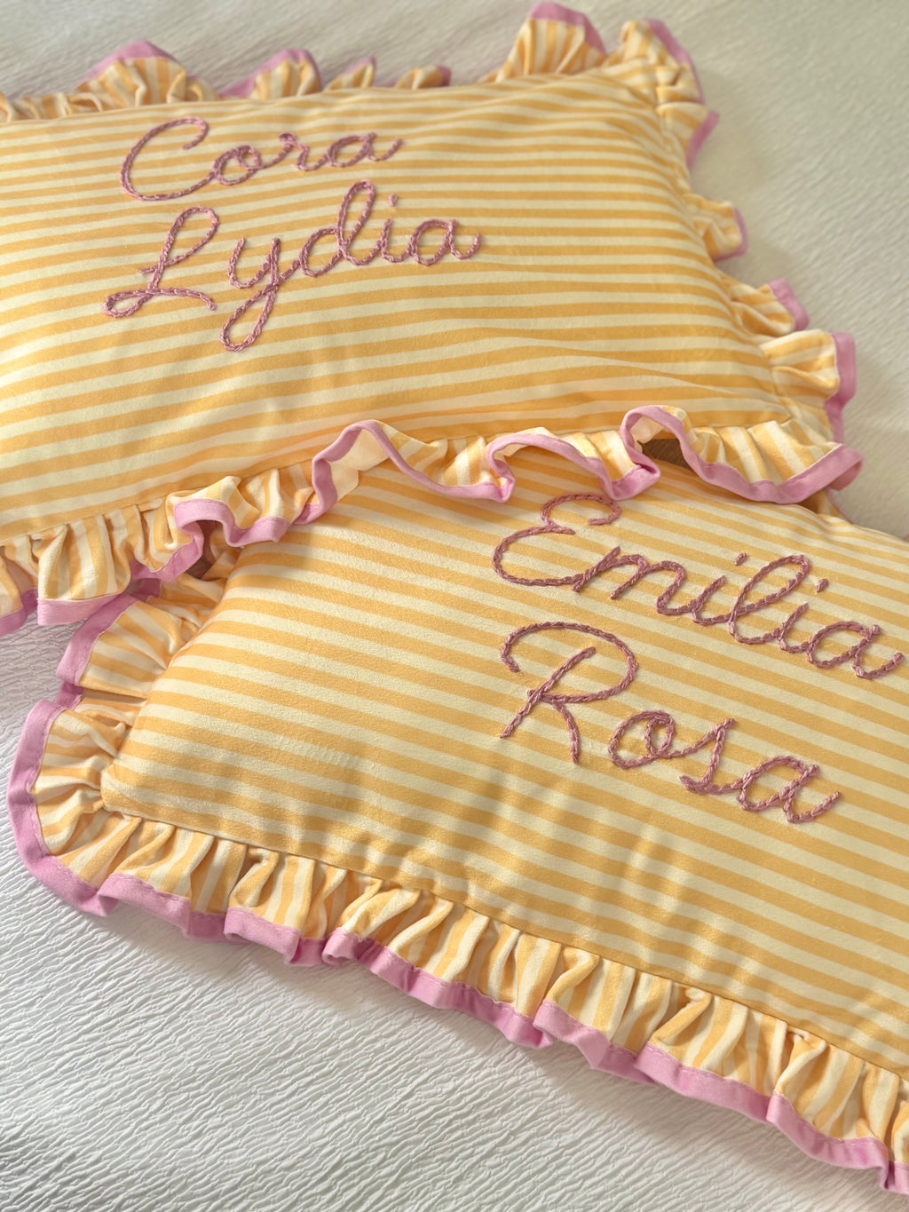 Personalised stripe ruffle cushion and insert