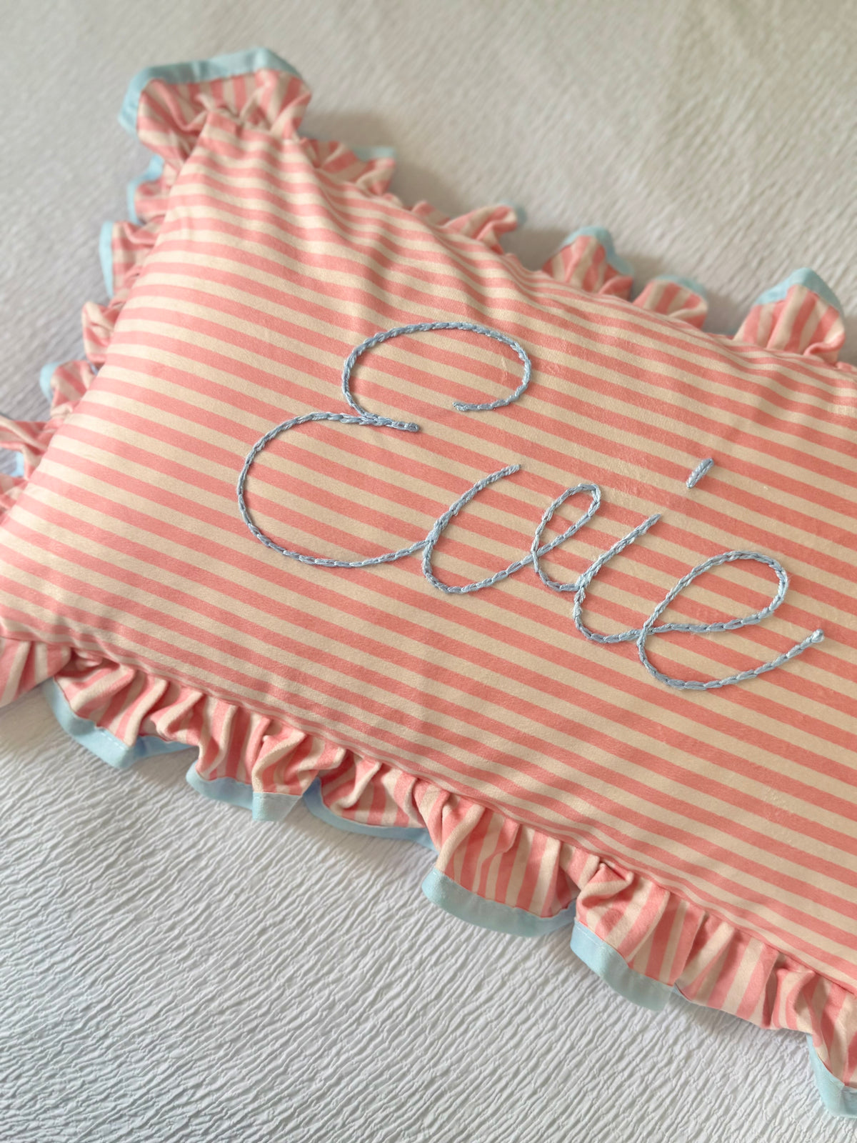 Personalised stripe ruffle cushion and insert